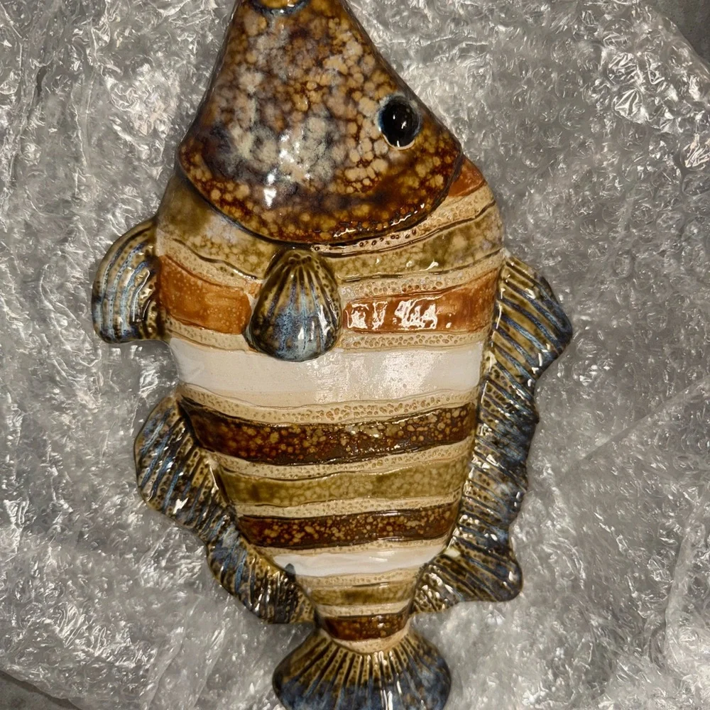 Ceramic Striped Fish Decor French majolica